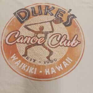 Vintage Anvil DUKE’S Canoe Club Men's Beige Short Sleeve Graphic T-Shirt Size L